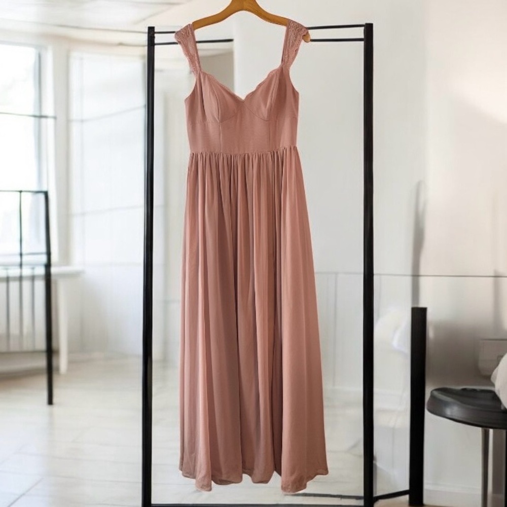 AZAZIE Cleobella A-Line Sweetheart Lace Chiffon Dress Maxi 10 Dusty Rose Blush - Picture 4 of 15